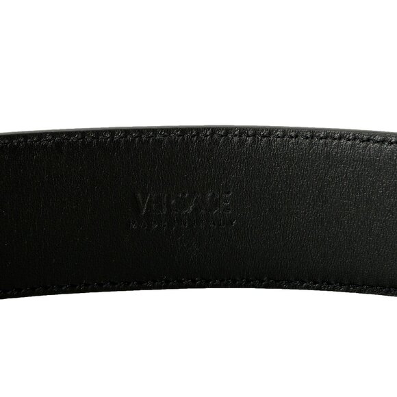 Versace Black 100%Leather Light Gold Medusa Head Logo Decorated Belt US 32 IT 80